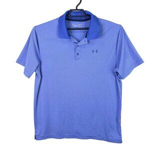 Mens Under Armour Purple Striped Loose Polo Shirt Short Sleeve Polyester Size XL